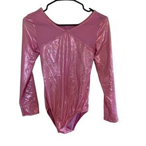 cat & Jack long sleeve leotard XL 14/16 pink sparkly cut out back